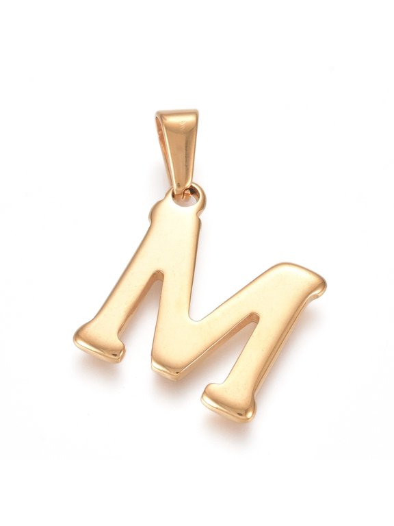 10pcs 304 Stainless Steel Pendants Golden Initial Letter.M 20x18x1.8mm Hole: 3x7mm