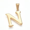 thumbnail image 1 of 10pcs 304 Stainless Steel Pendants Golden Initial Letter.N 20x18x1.8mm Hole: 3x7mm, 1 of 2