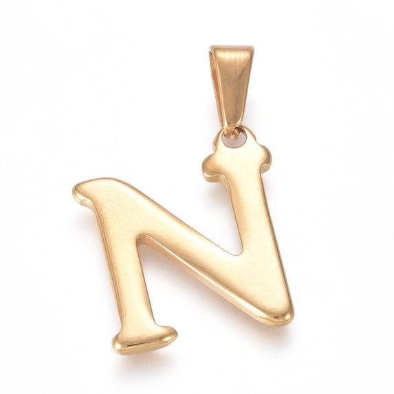 10pcs 304 Stainless Steel Pendants Golden Initial Letter.N 20x18x1.8mm Hole: 3x7mm