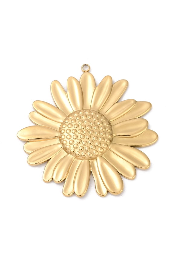 10pcs 304 Stainless Steel Pendants Ion Plating(IP) Sunflower Charm Real 18K golden Plated 45x44.5x4mm Hole: 2mm 304 Stainless Steel