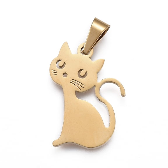 10pcs 304 Stainless Steel Pendants Laser Cut Cat Shape Golden 20x13.5x1.2mm Hole: 3x5mm