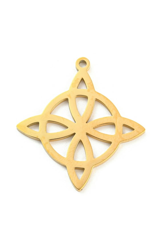 10pcs 304 Stainless Steel Pendants Laser Cut Witches Knot Wiccan Symbol Charm Golden 27x25x1mm Hole: 1.4mm for DIY