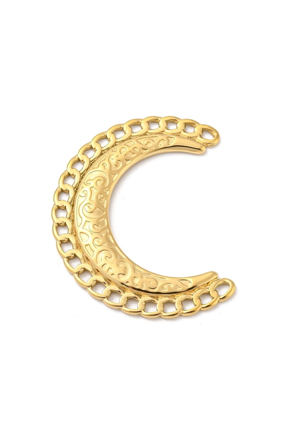 10pcs 304 Stainless Steel Pendants Moon Charm Real 14K Gold Plated 38x32.5x2.5mm Hole: 1.5~2x1.2~1.5mm