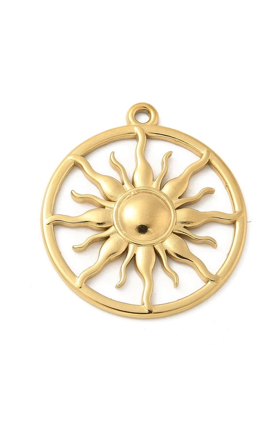 10pcs 304 Stainless Steel Pendants Sun Charm Golden 26.5x23.5x2.5mm Hole: 1.5mm
