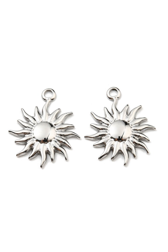 10pcs 304 Stainless Steel Pendants Sun Charm Stainless Steel color 22.5x19x2mm Hole: 1.8mm