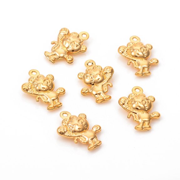 10pcs 304 Stainless Steel Pendants Tiger Golden 17x13x3.5mm Hole: 1.2mm