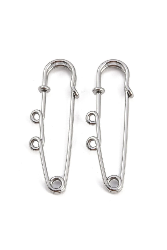 10pcs 304 Stainless Steel Safety Pins Brooch Findings Kilt Pins with 2 Loops for Lapel Pin Making Stainless Steel color 49.5x16.5x5mm Hole: 1.6mm