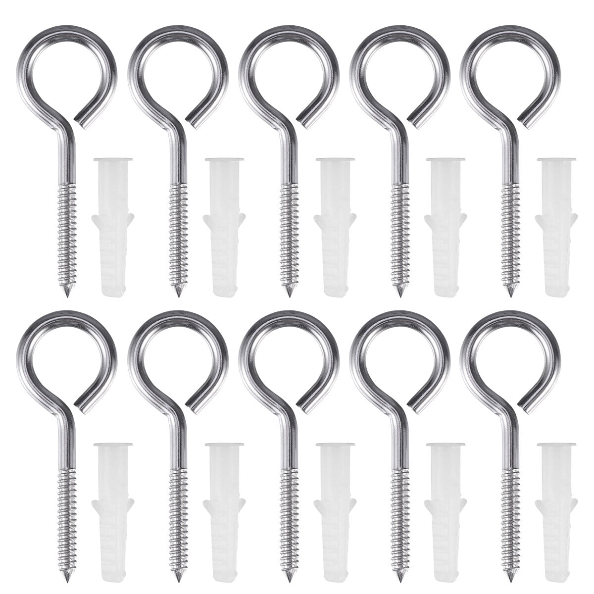 10pcs 304 Stainless Steel Self Tapping Screw Eye Bolt Ring Hook with Expansion Pipe(Closed Loop)
