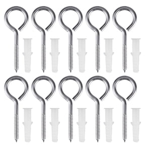 10pcs 304 Stainless Steel Self Tapping Screw Eye Bolt Ring Hook with Expansion Pipe(Closed Loop)