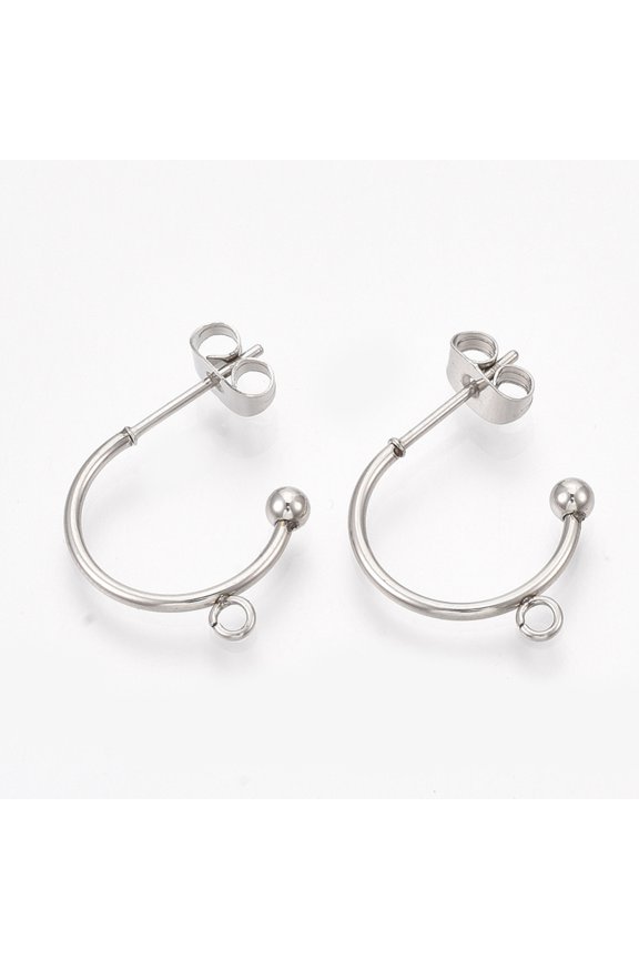 10pcs 304 Stainless Steel Stud Earring Findings Half Hoop Earrings with Loop and Ear Nuts/Earring Backs Stainless Steel color 18x19x3mm Hole: 1.6mm Pin: 0.8mm