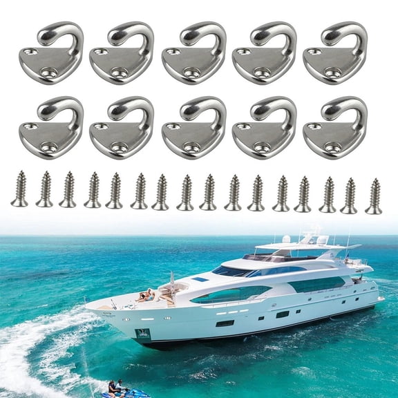 10pcs 316 Stainless Steel Tarpaulin Hooks,Heavy Duty Trailer Mesh Attachment Fasteners with Screws