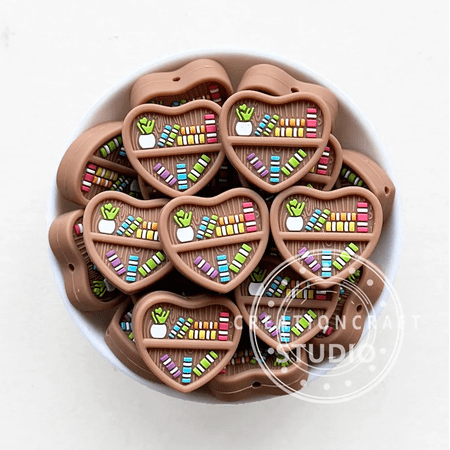 10pcs 3D Bookshelf Beads,Heart Shape Bookshelf Silicone Focal Beads,Silicone Beads,DIY Teacher Gift