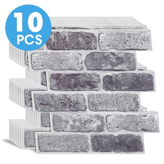 10pcs 3D Faux Brick Wall Panels, Peel And Stick Brick Tiles-11.8"X11.8", Small Size Thin PVC Retro Backsplash, Tile Stickers for Bedroom, Whitewash Brick Wall Stickers for Living Room, Wall Decor
