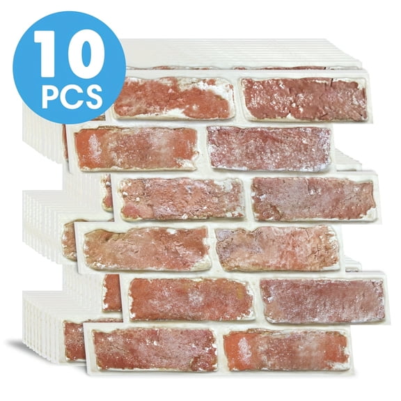 10pcs 3D Faux Brick Wall Panels, Peel And Stick Brick Tiles-11.8"X11.8", Small Size Thin PVC Retro Backsplash, Tile Stickers for Bedroom, Whitewash Brick Wall Stickers for Living Room, Wall Decor