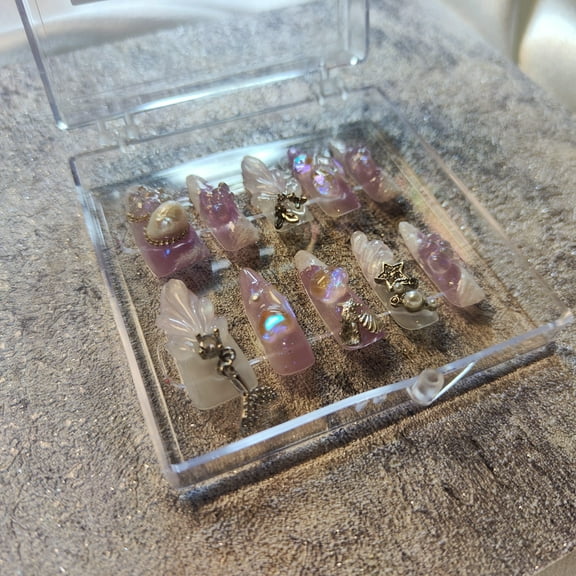 10pcs 3D Purple Shell Pearl Mermaid Beach Glue Handmade Press On Nails (M)