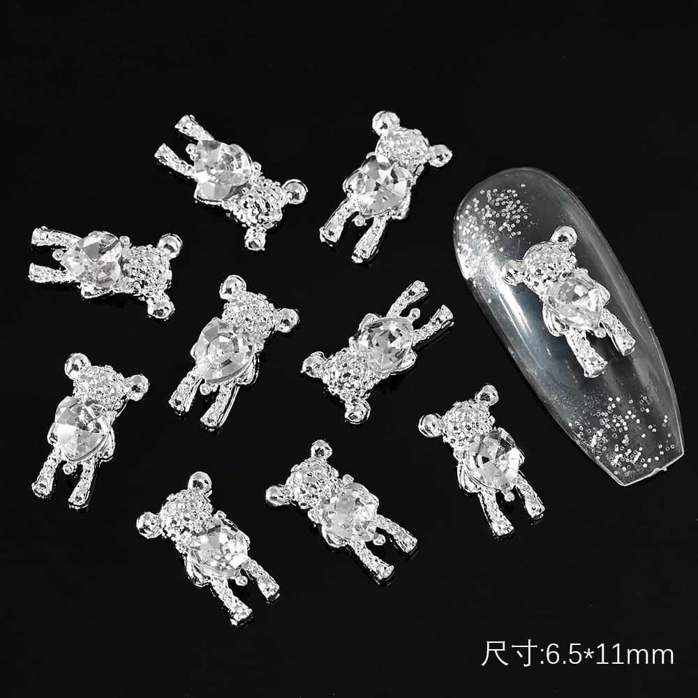10pcs 3D Silver Pentagram Star Nail Art Alloy Rhinestone Luxury Metal Star Charms Nails Jewelry Gem Manicure Nail Art Decoration