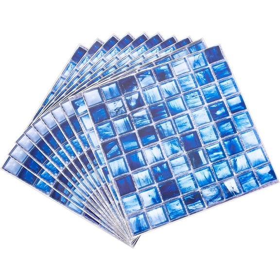 10pcs 3D Square Mosaic Tile Sticker Self Adhesive Sticker Blue Removable Wallpaper Tile Peel and Stick Tile Backsplash Wall Sticker