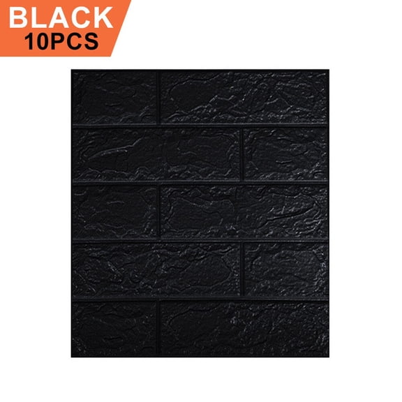 10pcs 3D Tile Brick Wall Sticker Self-adhesive Waterproof Foam Panel Wallpaper, Black