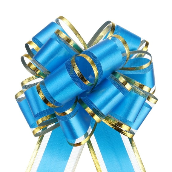 10pcs 4 Inch Large Big Pull Bow with Gold Edge, Organza Car Gift Wrapping Bows Ribbon, Light Blue