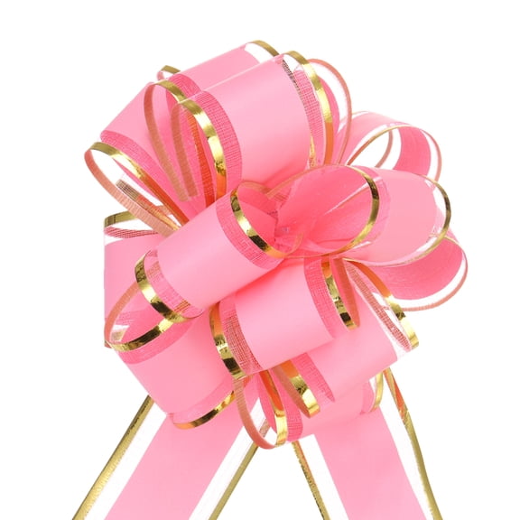 10pcs 4 Inch Large Big Pull Bow with Gold Edge, Organza Car Gift Wrapping Bows Ribbon for Christmas, Pink