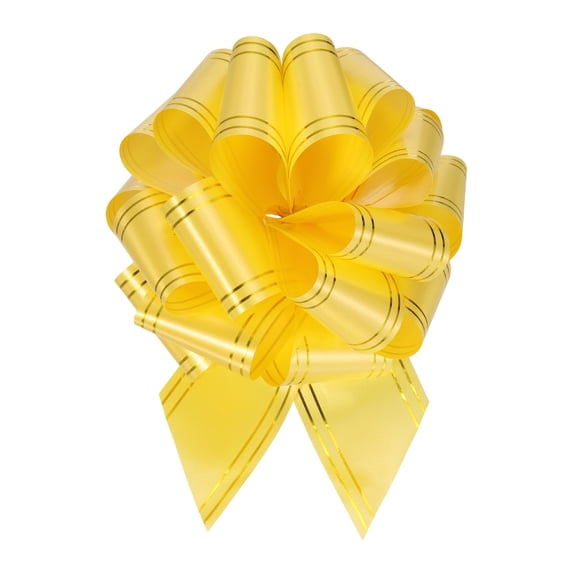 10-Pack Large Gold Pull Bows For Gift Wrapping - 6 Inch (15cm) Satin Plastic Ribbon Bows For Presents, Weddings, Baskets