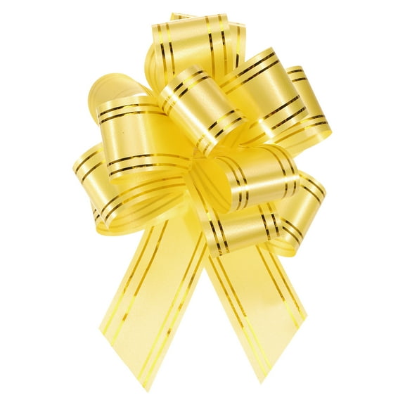 10pcs 4 Inch Large Pull Bow Metallic Yellow Gift Wrapping Bows with Gold Edge