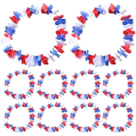 10pcs 4th Of July Red White And Blue Flower Leis Independence Day Decor Necklace Silk Flower Leis Leis 4th Of July Accessories
