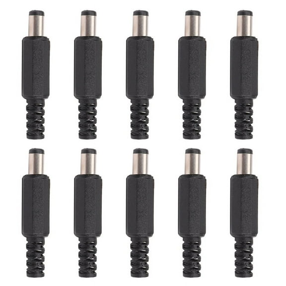 10pcs 5.5x2.1mm Male Solder Dc Plug Jack Straight Connectors Black