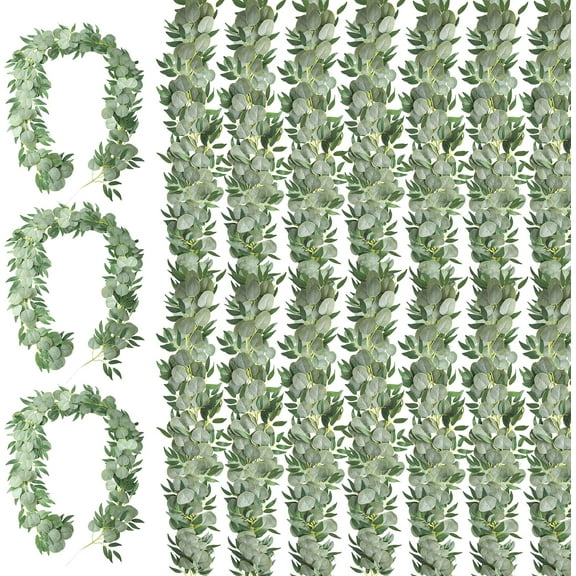 10pcs 5.9ft Artificial Eucalyptus Garland with Willow Leaves Greenery Garland Faux Silver Dollar Garland for Wedding Party Table Decor Indoor Outdoor Decoration Christmas