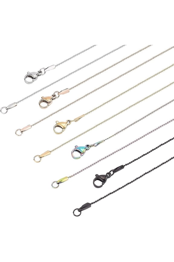 10pcs 5 Color Stainless Steel Snake Chain 0.8x0.4mm Necklace Chains 18 Inches/45cm Thin Flat Snake Chain with Lobster Clasps