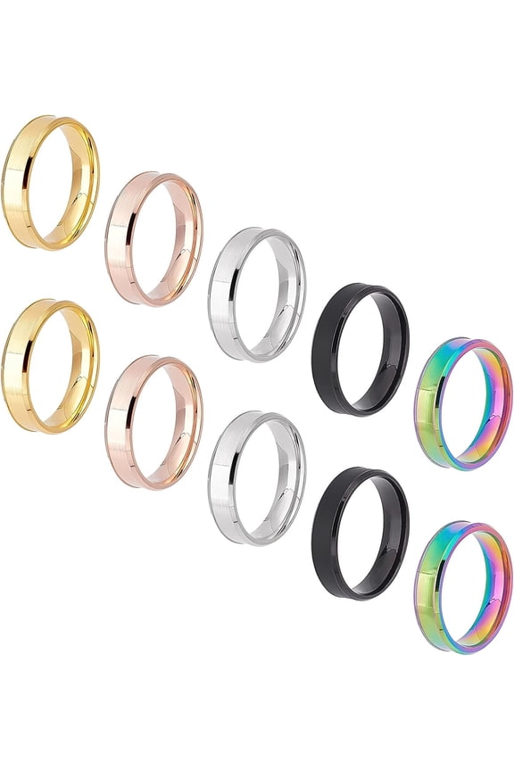 10pcs 5 Colors Blank Core Ring Size 13 Stainless Steel Plain Band Ring Inlay Ring Round Grooved Empty Ring Blanks for Jewelry Making Colorful