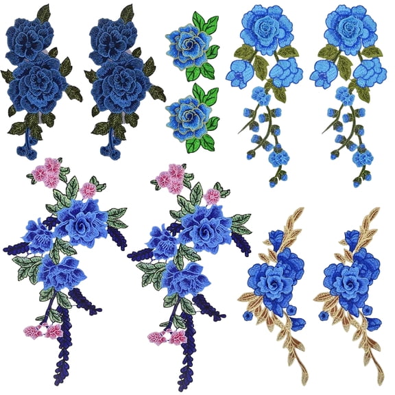 10pcs(5 Pairs)  5 StylesBlue Embroidered Flower Sew On Patches Floral Flower Embroidery Appliques Decorative Patches for DIY Jeans Hat Bag Clothes Sewing Art Crafts,