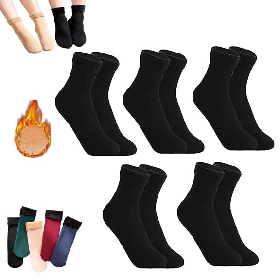 10pcs/5 Pairs Autumn Winter Socks, Fleece-Lined Thickened Winter Snow Socks (5 Pairs), Self-Heating, Soft Long-lasting Lock Temperature Self-Heating Socks