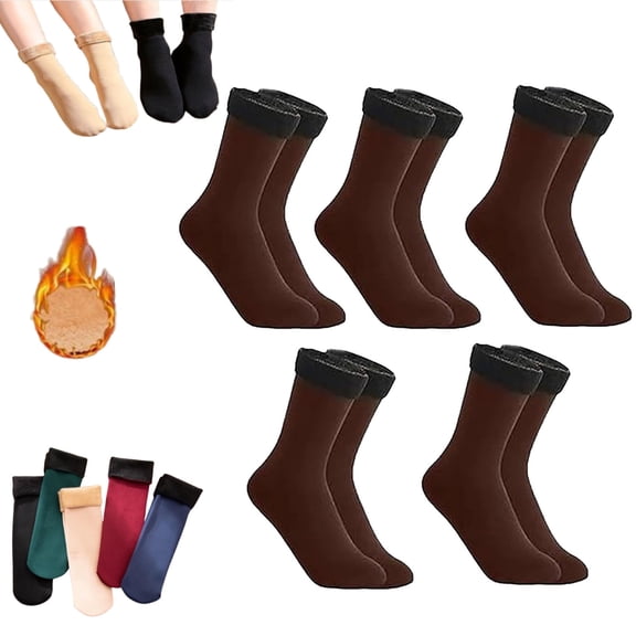 10pcs/5 Pairs Autumn Winter Socks, Fleece-Lined Thickened Winter Snow Socks (5 Pairs), Self-Heating, Soft Long-lasting Lock Temperature Self-Heating Socks