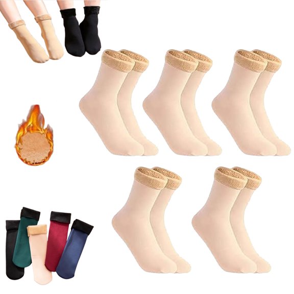 10pcs/5 Pairs Autumn Winter Socks, Fleece-Lined Thickened Winter Snow Socks (5 Pairs), Self-Heating, Soft Long-lasting Lock Temperature Self-Heating Socks
