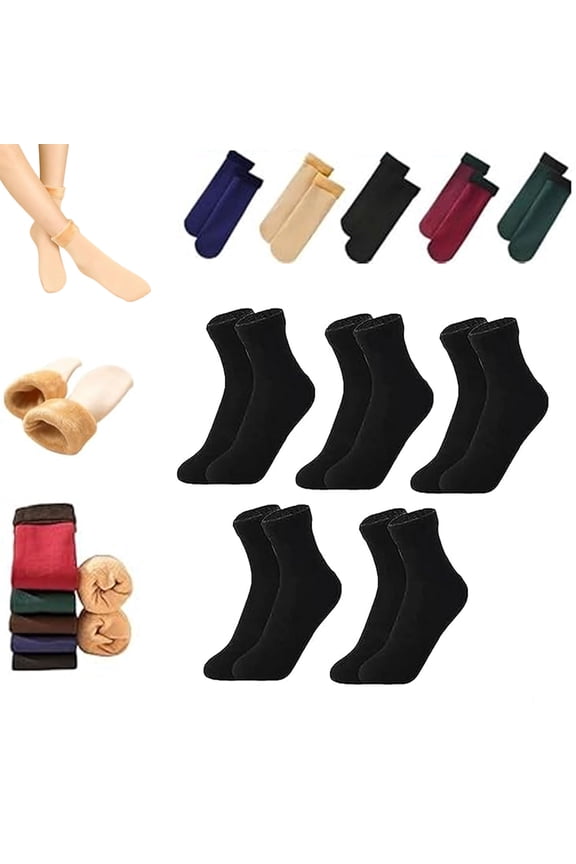 10pcs/5 Pairs Autumn Winter Socks,Thickened Fleece Lined Cold-Proof Warm Self-Heating Socks,Self-Heating, Soft Cozy&Cold-Proof,Fleece-Lined Thickened Winter Snow Socks