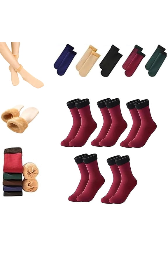 10pcs/5 Pairs Autumn Winter Socks,Thickened Fleece Lined Cold-Proof Warm Self-Heating Socks,Self-Heating, Soft Cozy&Cold-Proof,Fleece-Lined Thickened Winter Snow Socks