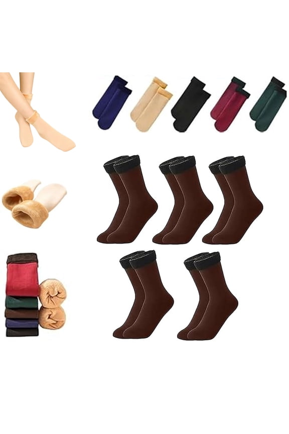 10pcs/5 Pairs Autumn Winter Socks,Thickened Fleece Lined Cold-Proof Warm Self-Heating Socks,Self-Heating, Soft Cozy&Cold-Proof,Fleece-Lined Thickened Winter Snow Socks