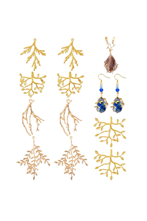 10pcs 5 Styles Branch Shape Blanks Prong Setting Adjustable Claw Pendant Trays Golden Branch Backing Open Bezels