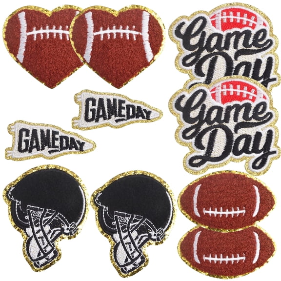 10pcs 5 Styles,Game Day Embroidered Iron On Patches Chenille Rugby Football Helmets Logos Embroidery Patch Applique Garments Accessories for DIY Clothing Hat Jacket Backpack Decor