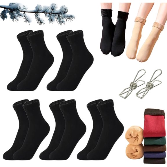 10pcs/5 pairs Autumn Winter Socks for Women Thickened Fleece Lined Cold-Proof Warm Self-Heating Snow Socks