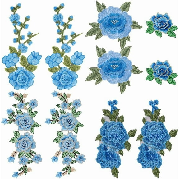 10pcs 5 styles Polyester Embroidery Sew on Appliques Sewing Craft Decoration Flower Royal Blue 78~305x105~160x1.5~10mm 2pcs/styles