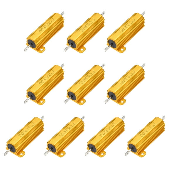 10pcs 50W 3 Ohm 5% Aluminum Housing Case Resistor, Wirewound Resistors Screw Tap Chassis Mounted, Gold