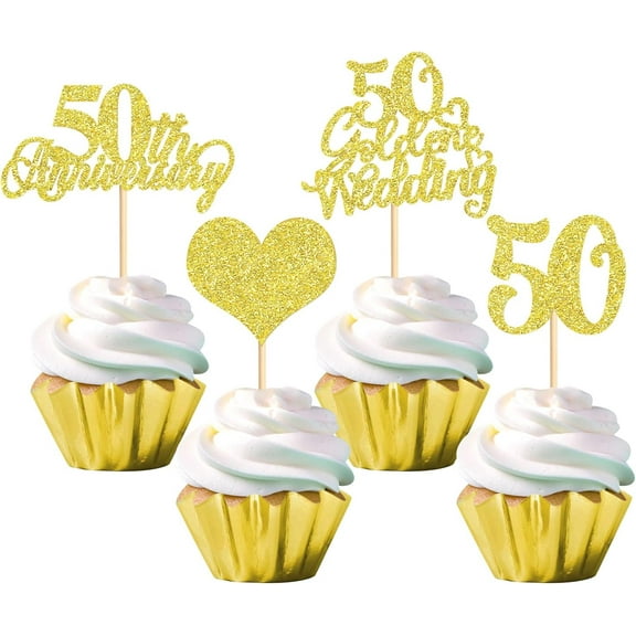 10pcs 50th Anniversary Cupcake Toppers 50 Gold Wedding Anniversary Cupcake Picks Cheers to 50 Years Wedding Anniversary Happy 50th Birthday Party Cake Decorations Supplies (50th gold 2)