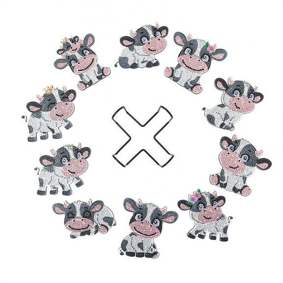 10pcs 5D Diamond Painting Coaster Kit DIY Diamond Art Coaster with Bracket Anti slip Coaster Most Suitable for Beginners, Children, and Adults Handmade Art Home Decoration(Little Cow)