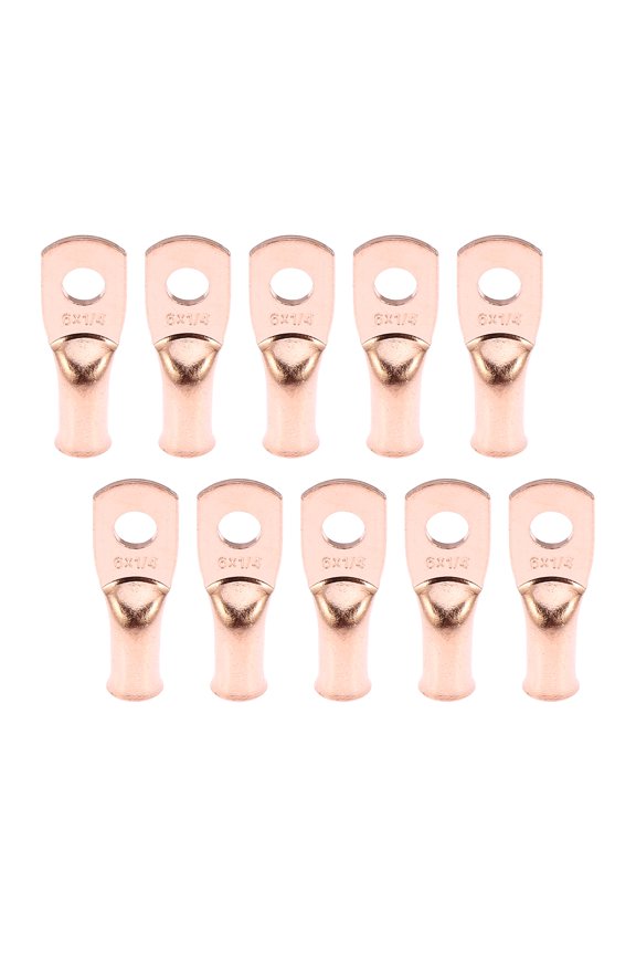 10pcs 6 AWG-1/4" Car Auto Battery Cable Ends Tubular Ring Terminals Closed End Crimp Connectors Copper Tone