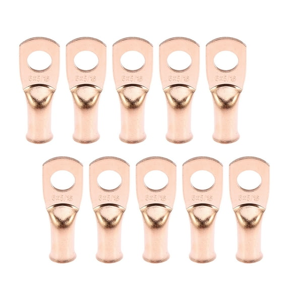 10pcs 6 AWG-5/16" Car Auto Battery Cable Ends Tubular Ring Terminals Closed End Crimp Connectors Copper Tone