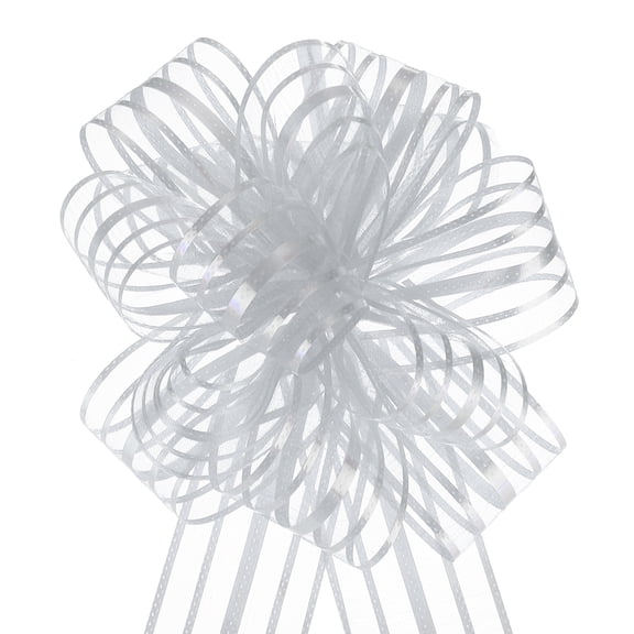 10pcs 6 Inch Large Pull Bow Gift Wrapping Bows Ribbon Organza Silver for Wedding Baskets Party