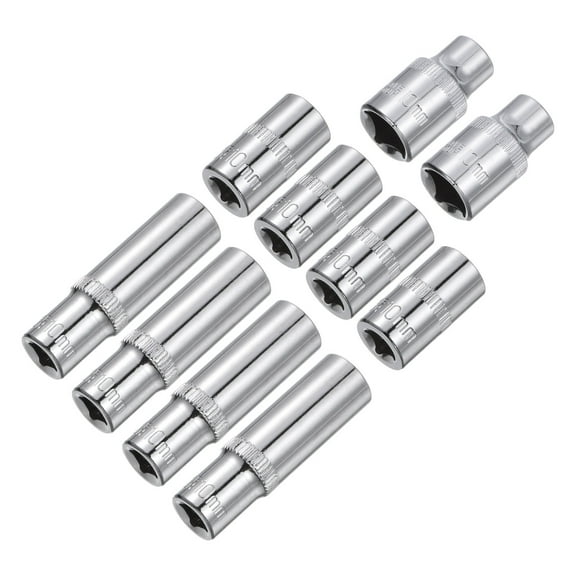 10pcs 6-Point Shallow Socket, 10mm 3/8 1/4" Drive Cr-V Deep Shallow Socket