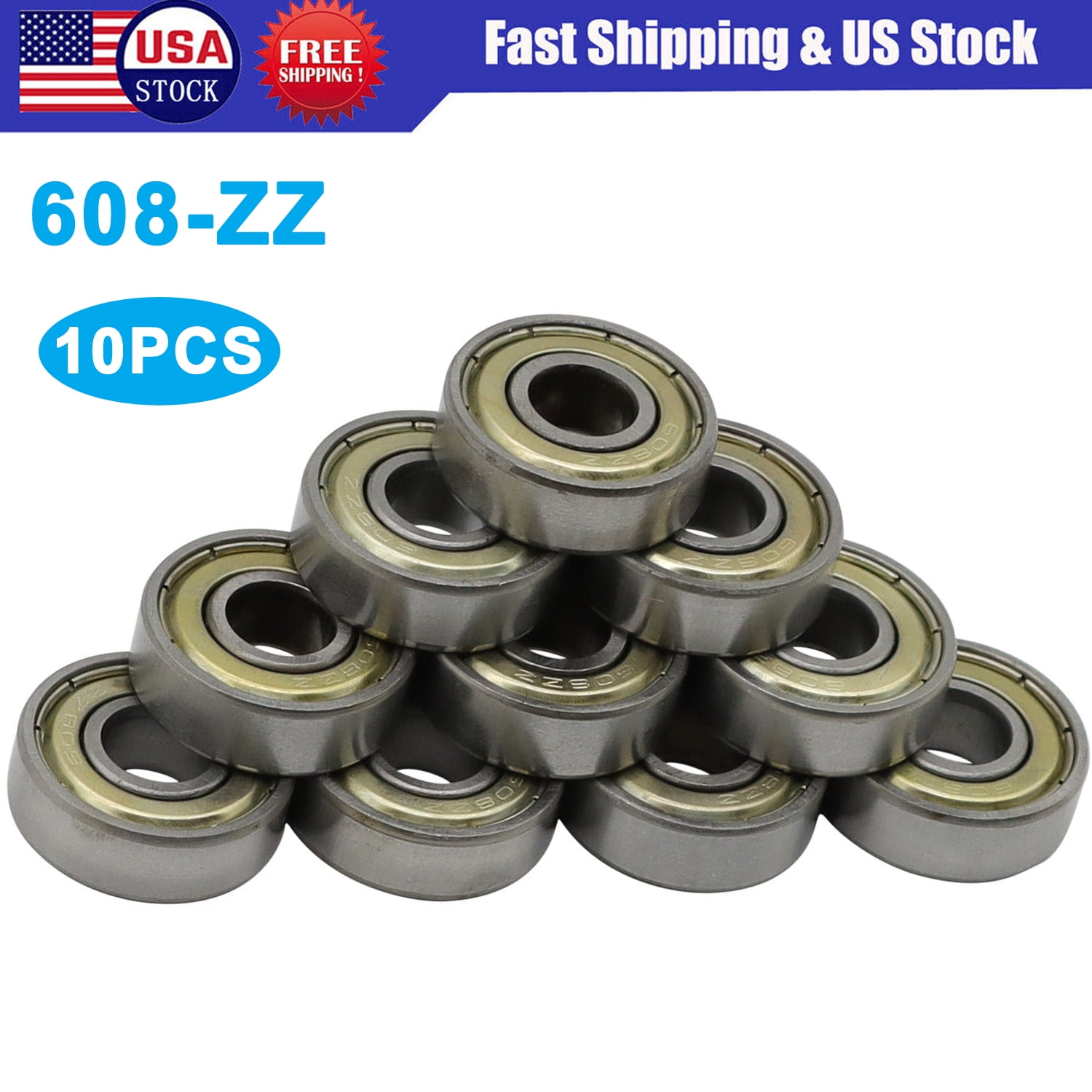 608z Nmb Bearing 10-Pack 608-ZZ Ball Bearings (8x22x7mm